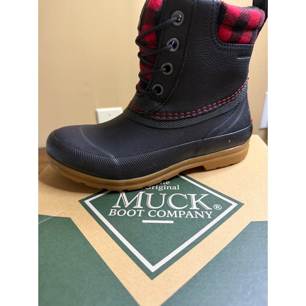 Muck Boot Originals Leather Duck Lace Black Buffalo Plaid Waterproof ODLW6PLD 6W
